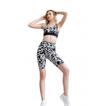 Lismina γυναικείο κολάν ψηλόμεσο biker push up 979-BLACK WHITE